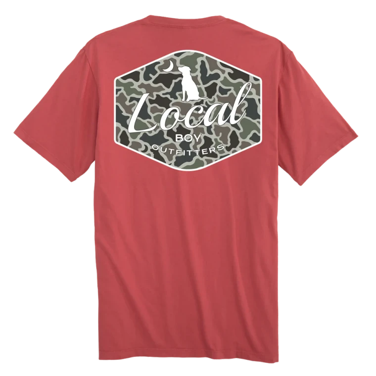 Dog and Moon Camo Badge Short Sleeve Tee Shirt by Local Boy