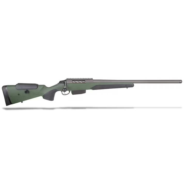 Tikka T3X Super Varmint 22-250 Rem Bolt Action Rifle with 24 Inch Threaded Barrel in Green Roughtech Camo Stock