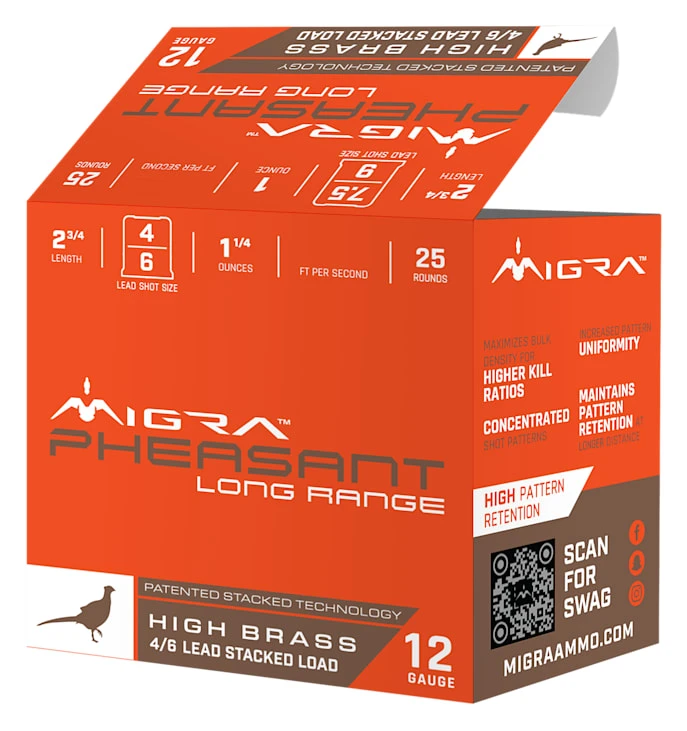 Migra Pheasant Long Range 1350fps 12 Gauge 2-3/4" 1-1/4oz #4&6 Lead Shot Shotgun Ammunition