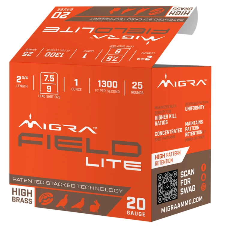 Migra Field Lite 1300fps 20ga 2-3/4" 1oz #7.5&9 Lead Shot Shotgun Ammunition