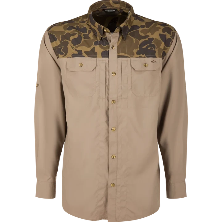 Men's Wingshooter Trey Camo Long Sleeve Button Down Shirt by Drake
