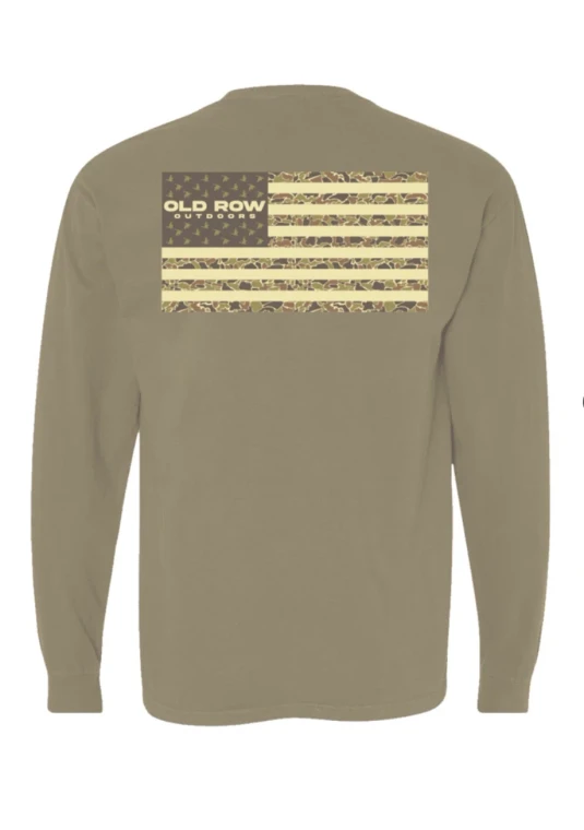 80s Camo Flag Long Sleeve Tee Shirt by Old Row