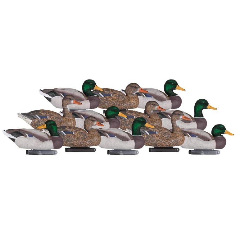 12 Pack Flocked Drake Head Mallard Duck Decoy Floaters with 48" 4 oz. Cable Rigs by Dakota Decoy Company