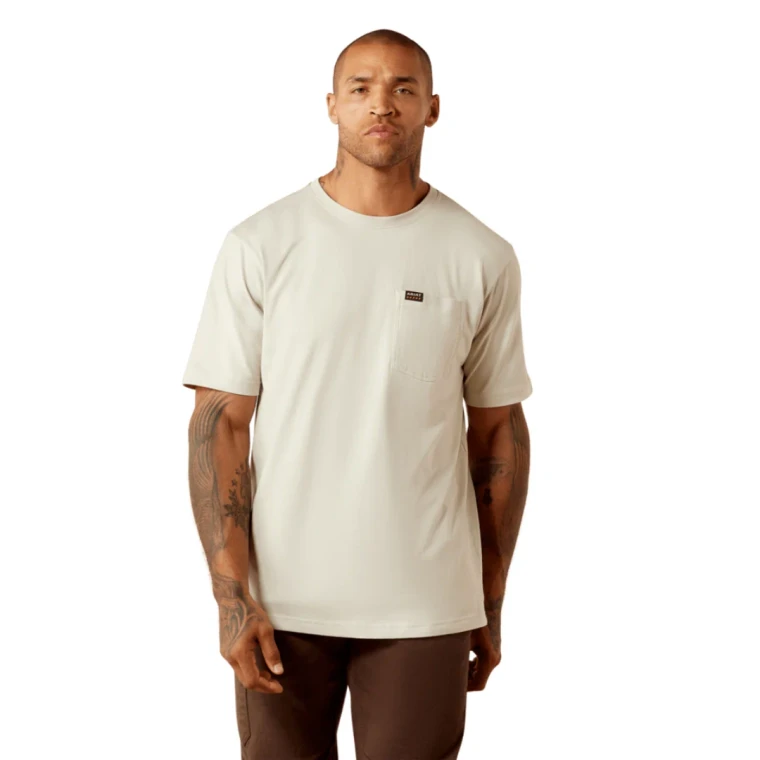 Ariat Men's Rebar Pelican Beige Cotton Strong Standard Pocket T-Shirt