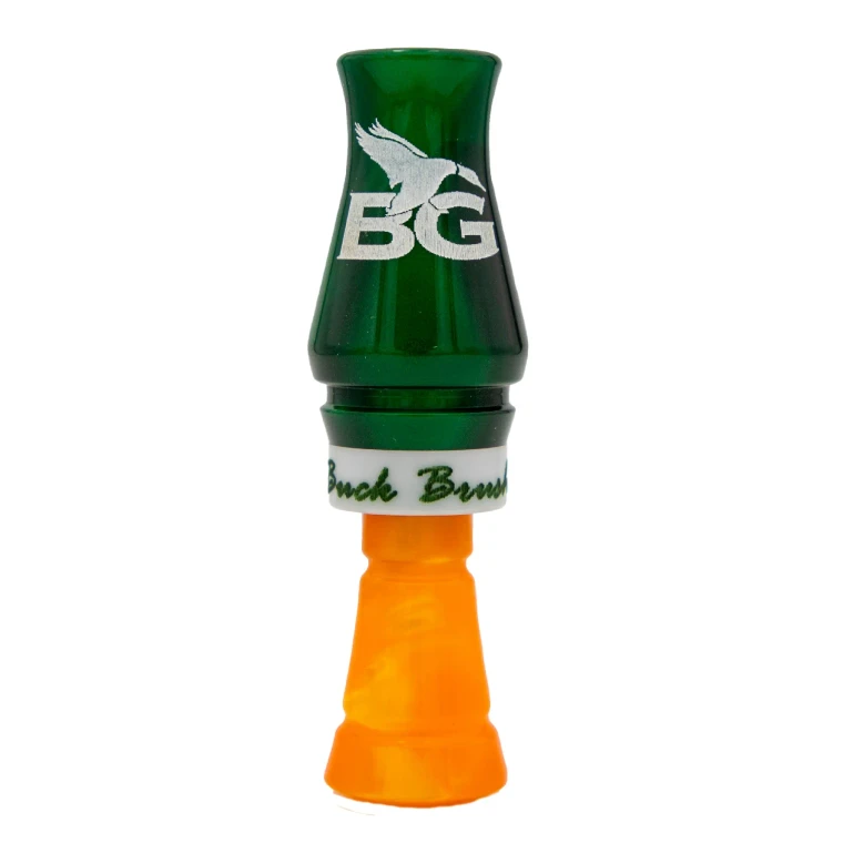 Buck Brush Short Barrel Acrylic Single Reed Duck Call - Mallard Green/Orange Pearl by Buck Gardner