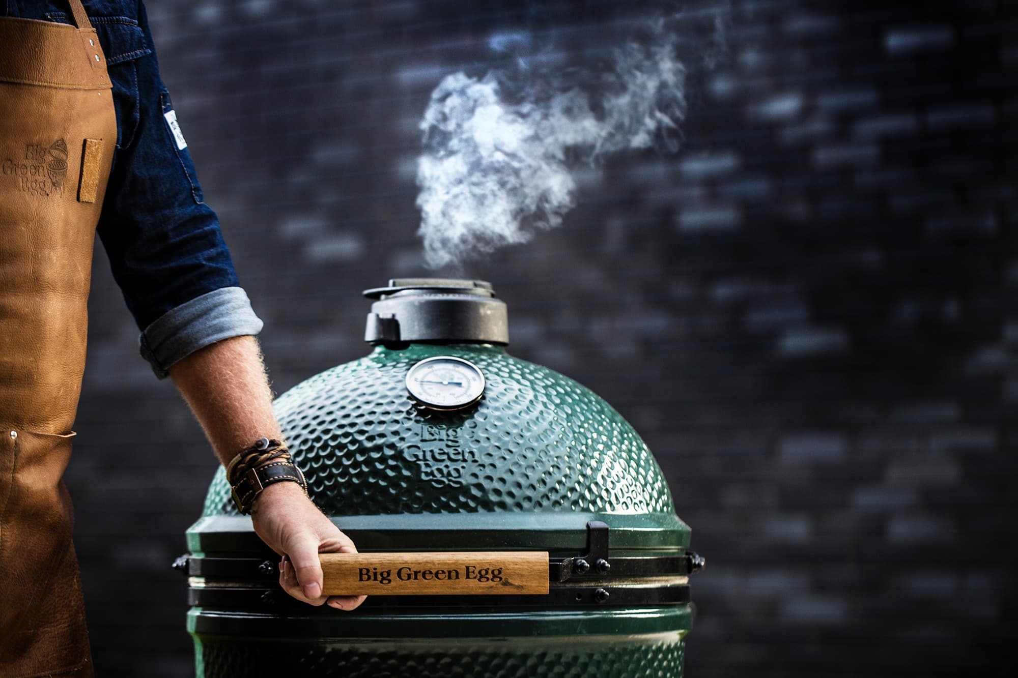 Big Green Egg glowing during overnight smoke