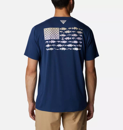Columbia PFG Fishing Logo Short Sleeve T-Shirt Navy Blue Size Medium