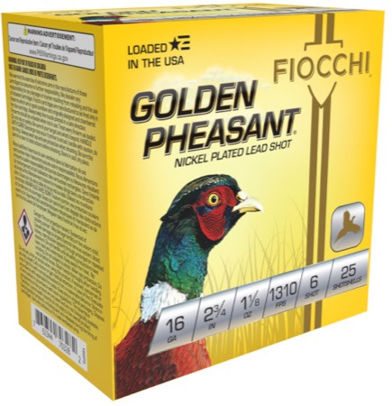 Fiocchi Golden Pheasant 1310fps 16 Gauge  2-3/4" 1-1/8oz #6 Lead Shot Shotgun Shells