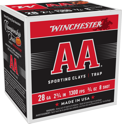 Winchester AA 28ga 1300fps 2-3/4  3/4oz #8 Shotgun Ammunition