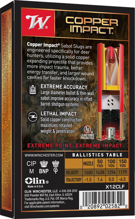Winchester Copper Impact 12ga 1600fps 2-3/4" 1oz Sabot Slug Shotgun Ammunition