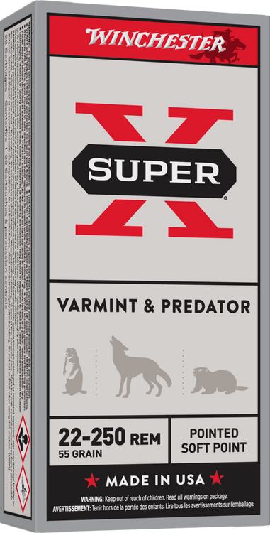 Winchester 22-250 Rem 55gr Super-X Pointed Soft Point Rifle Ammunition