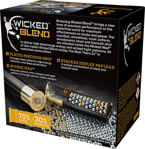 Browning Wicked Blend 12ga 3" 1-1/4oz 2 & 4 Bismuth & Steel Shot Shotgun Shells
