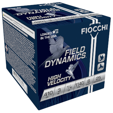 Fiocchi Field Dynamics 1140fps 410ga 3" 11/16oz #8 Lead Shotgun Shells