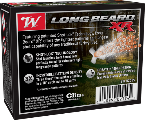 Winchester Long Beard XR 20ga 3" 1-1/4oz #5 Shot Turkey Hunting Shells – 1000 fps velocity, Shot-Lok® Technology, and tight long-range patterns for precise and effective turkey hunting.
