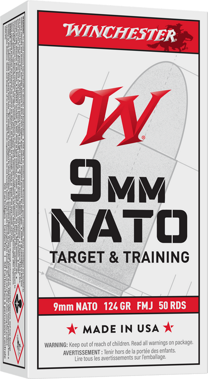 Winchester USA 9mm NATO 124gr FMJ Handgun Ammunition