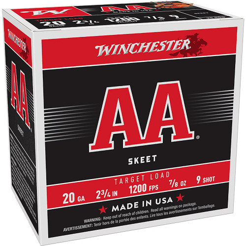 Winchester AA 20ga 1200fps  2-3/4" 7/8oz #9 Target Load Shotgun Ammunition