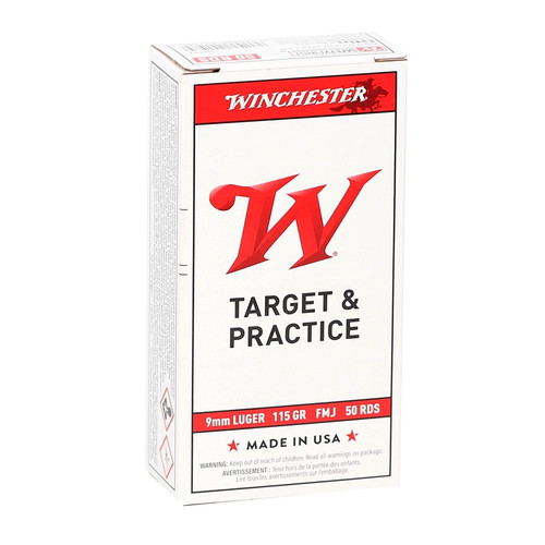 Winchester USA 9mm Luger 115gr FMJ Target and Practice Handgun Ammunition