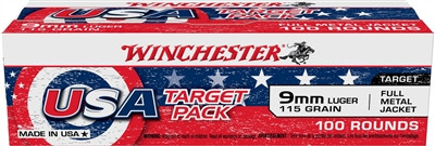 Winchester 9mm Luger 115gr FMJ 100rd Target Pack Handgun Ammunition