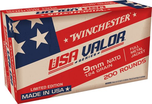 Winchester USA Valor Series 9mm Nato 124gr FMJ Valor Handgun Ammunition