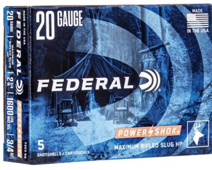 Federal Power-Shok 20ga 1600fps 2-3/4" 3/4oz Rifled Slug Shotgun Ammunition