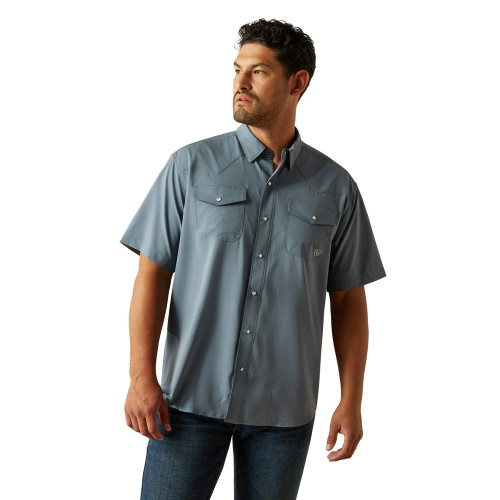 Venttek Western Fitted Snap Short Sleeve Shirt in Newsboy Blue by Ariat