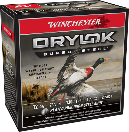 Winchester Drylok Super Steel 12ga 2-3/4 Inch 1-1/4oz #2 Shot Waterfowl Shotgun Ammunition