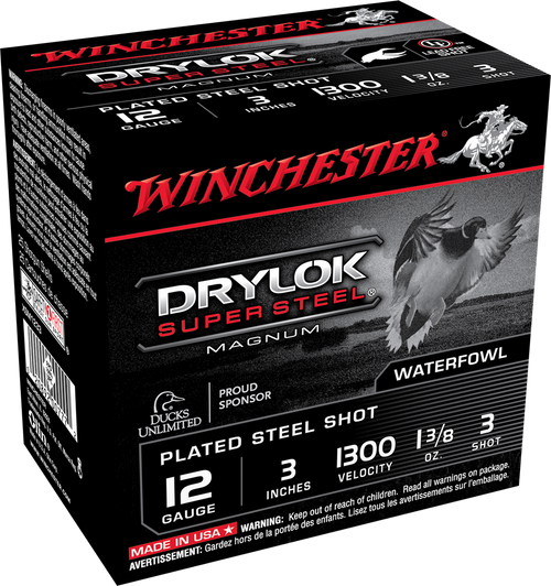 Winchester Drylok Super Steel 12ga 3 Inch 1-3/8oz #3 Shot Waterfowl Shotgun Ammunition