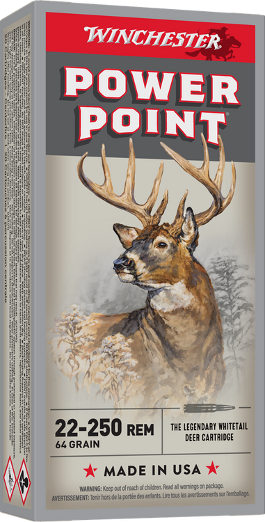 Winchester Power Point 22-250 Rem 64gr Whitetail Rifle Ammunition