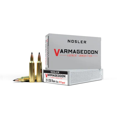 Nosler 22-250 Remington 55gr tipped Flat Base Varmageddon Rifle Ammunition