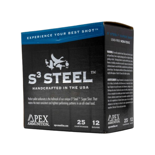 Apex Ammunition, 12 Gauge 1-14 oz. #3 S³ Steel Shot 25rd, Shotgun Ammunition