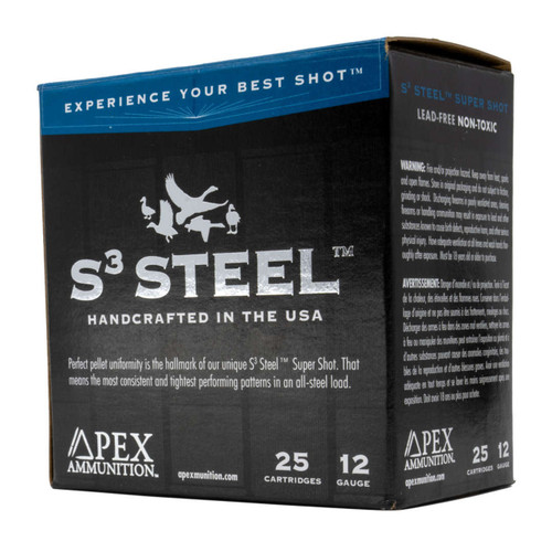 Apex Ammunition, 12 Gauge 1-14 oz. #4 S³ Steel Shot 25rd, Shotgun Ammunition