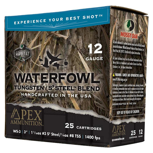 Apex Waterfowl, 12 Gauge 1-5/16 oz. #3/#8 Tungsten S³ Steel Blend, Shotgun Ammunition