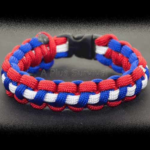 Paracord Bracelet - Red and Royal Blue with White Stripe