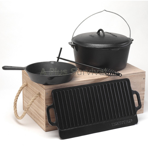 Cast Iron Kit with Dutch Oven, Griddle, Pan, Lid Lifter