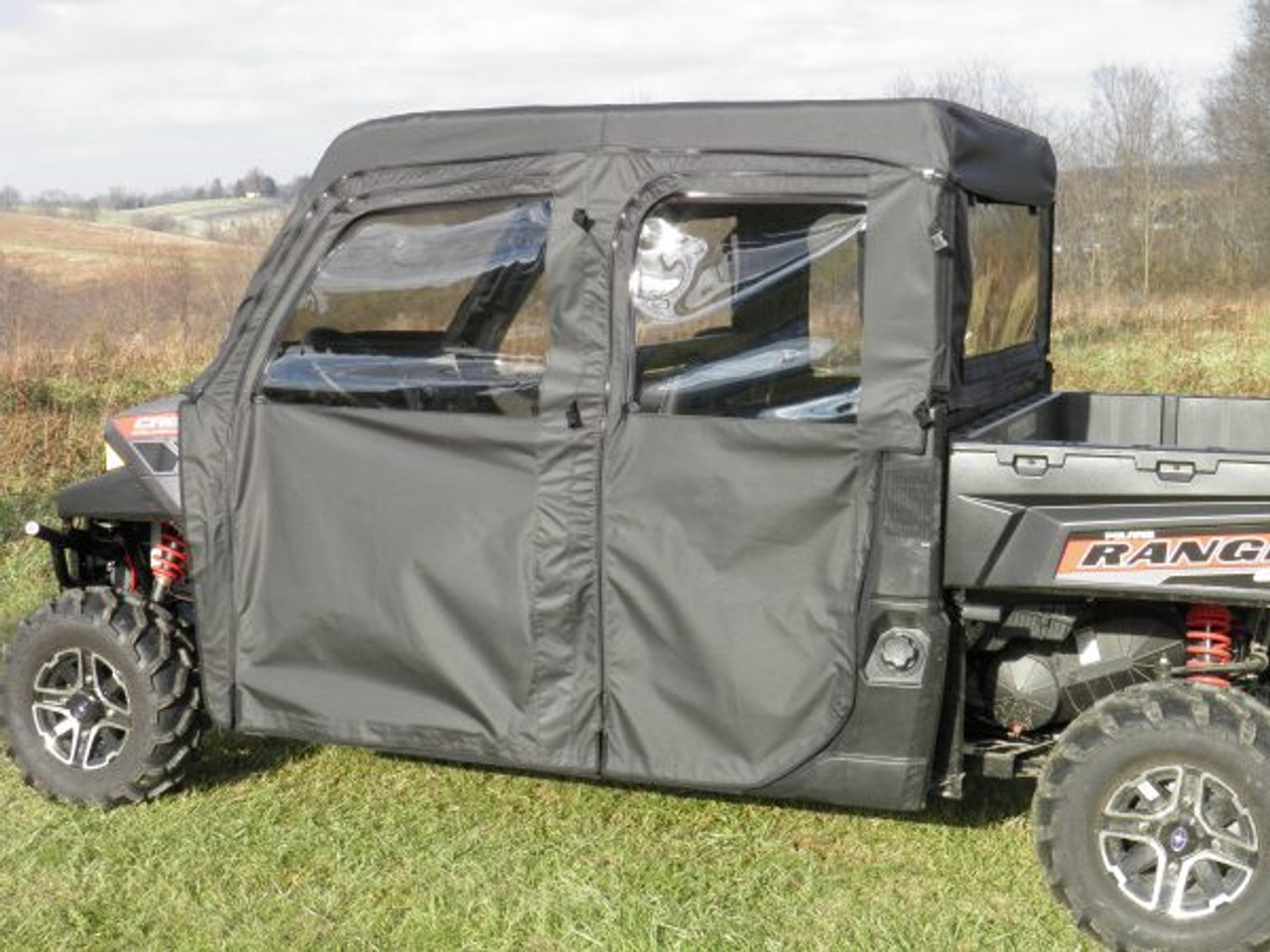 3 Star side x side Polaris Ranger Crew 900, XP900, 900-5, 900-6, 1000, XP1000, XP570-6 full cab enclosure with vinyl windshield side angle view