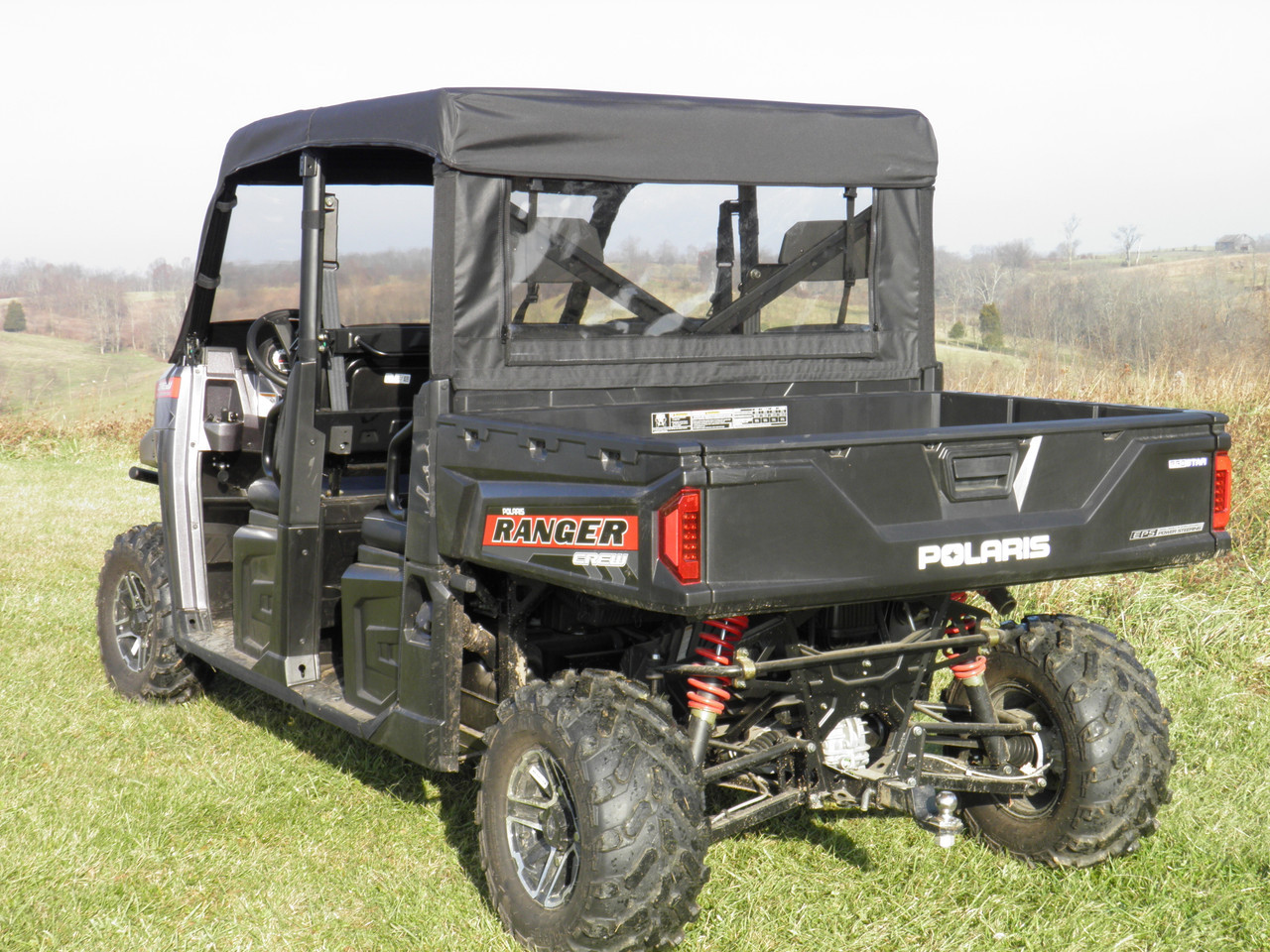 3 Star side x side Polaris Ranger Crew 1000/XP1000 vinyl windshield top and rear window rear angle view