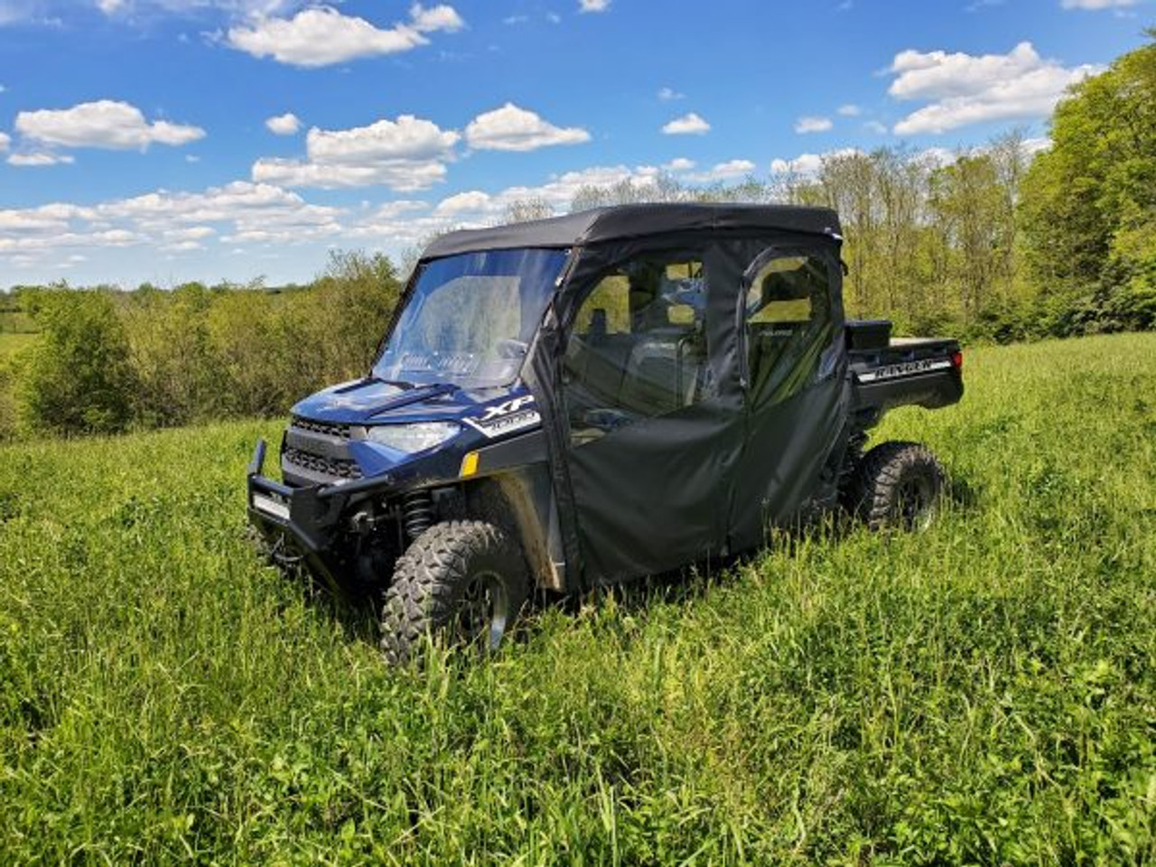 3 Star side x side Polaris Ranger Crew 1000/XP1000 soft doors front and side angle view