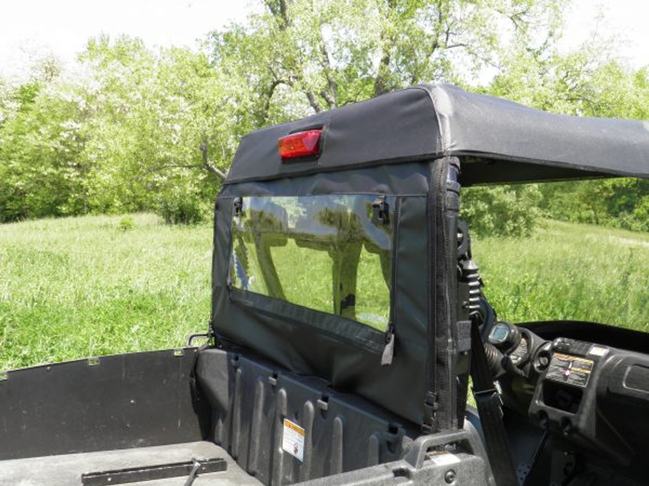 Vinyl windshield roof and rear window side and rear corner view