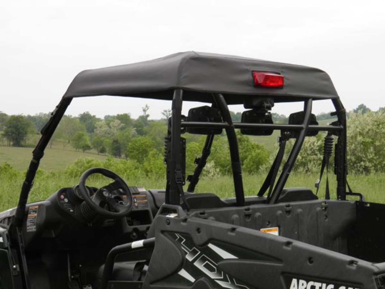 Vinyl windshield and roof rear view