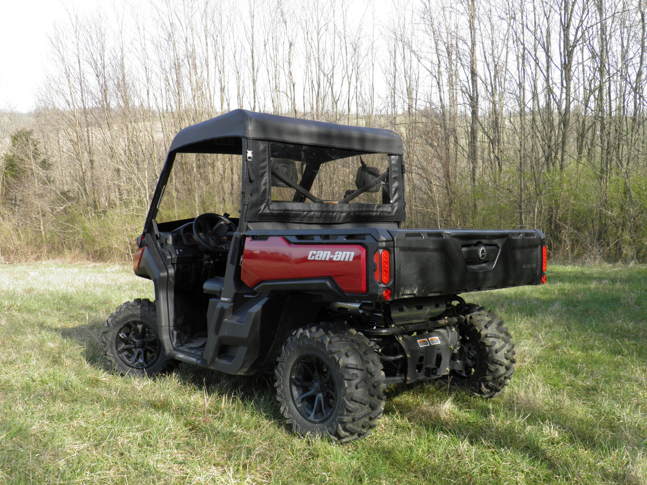 3 Star side x side can-am defender vinyl windshield roof and rear window rear and side angle view