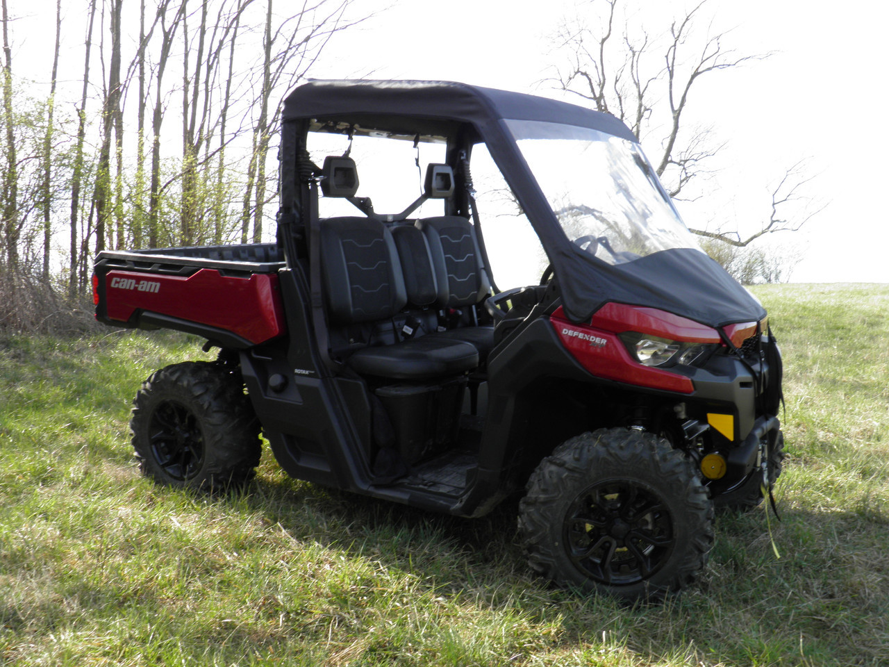 3 Star side x side can-am defender vinyl windshield and roof front and side angle view