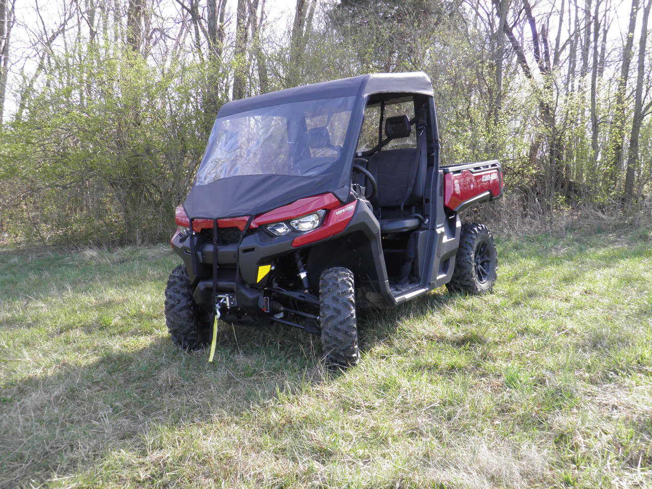 3 Star side x side can-am defender vinyl windshield and roof front and side angle view