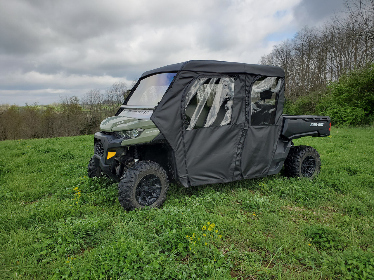 3 Star side x side can-am defender max full doors and rear window side and front angle view