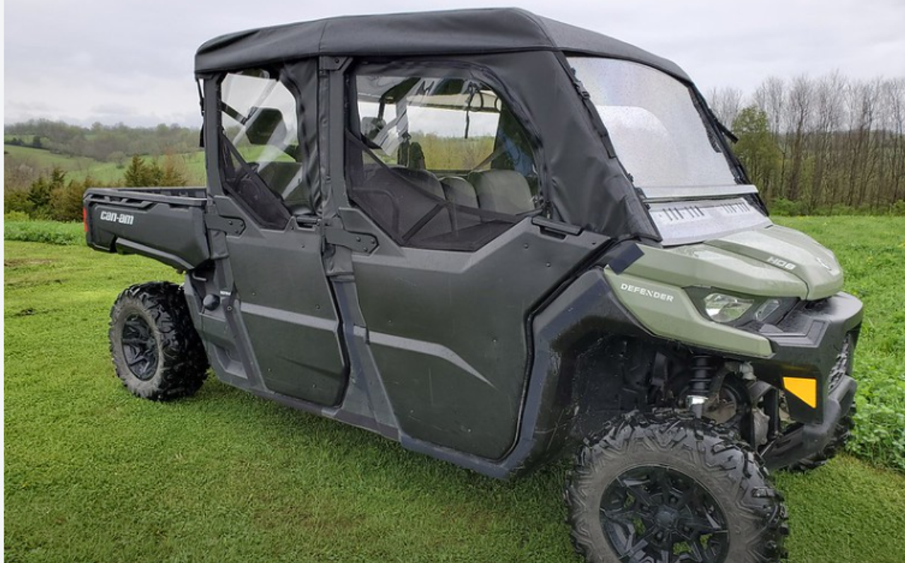3 Star side x side can-am defender max upper doors and rear window side and front angle view