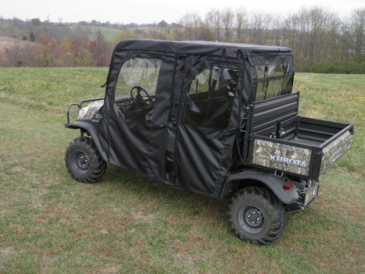 3 Star side x side Kubota RTV X1140 full cab enclosure rear and side angle view distance