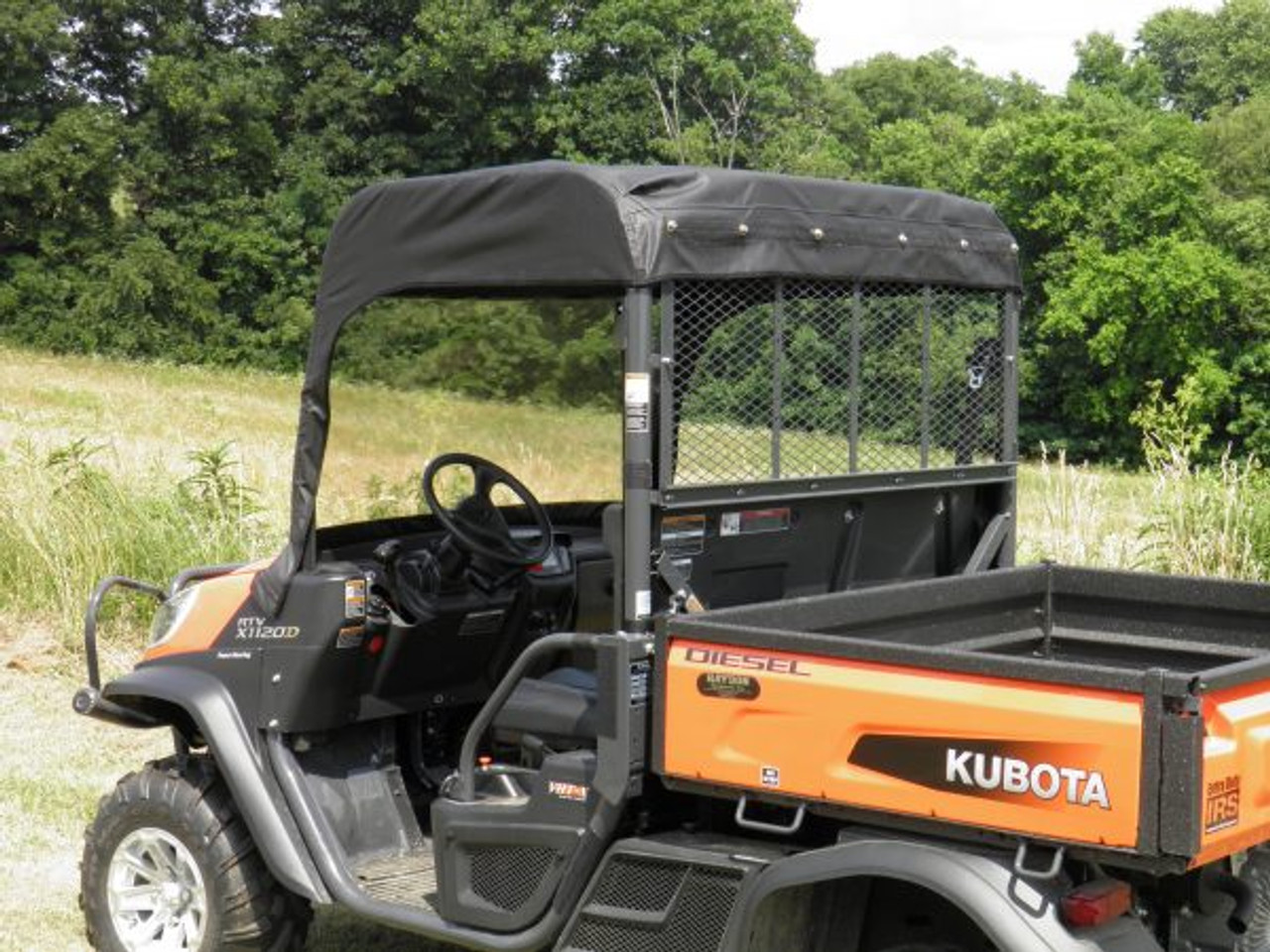 3 Star side x side Kubota RTV XG850 vinyl windshield and top rear and side angle view