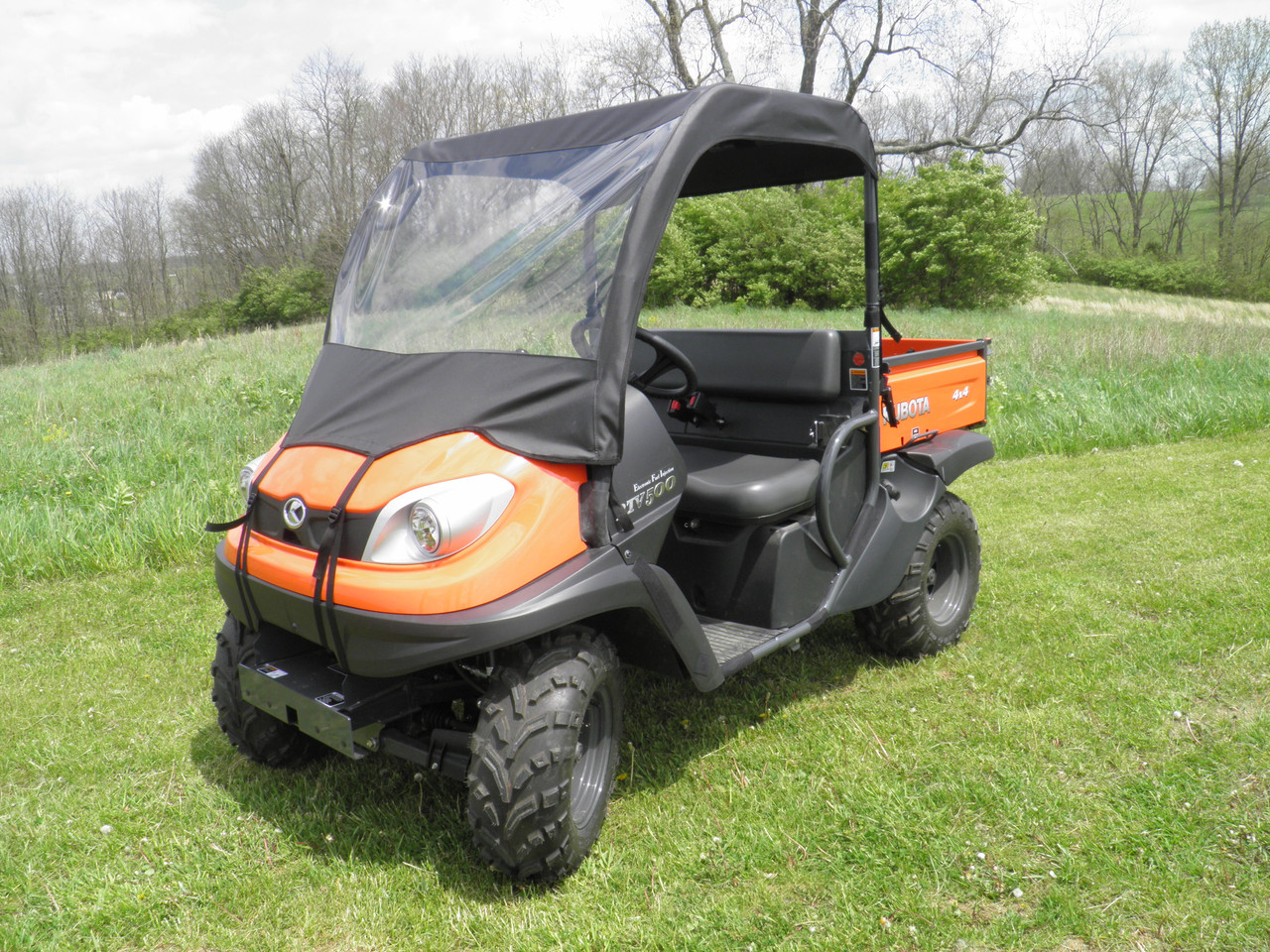 3 Star side x side Kubota RTV 400/500/520 vinyl windshield and top side and front angle view