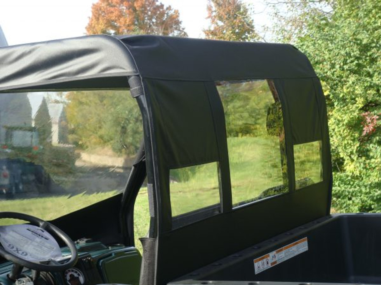 3 Star side x side Polaris Ranger 500 and 700 vinyl windshield roof and rear window rear angle view
