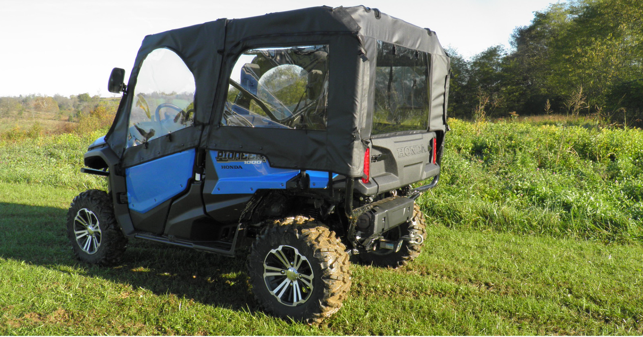 Honda Pioneer 1000-5 and 1000-6 Full Cab Enclosure for Hard Windshield rear and side angle view