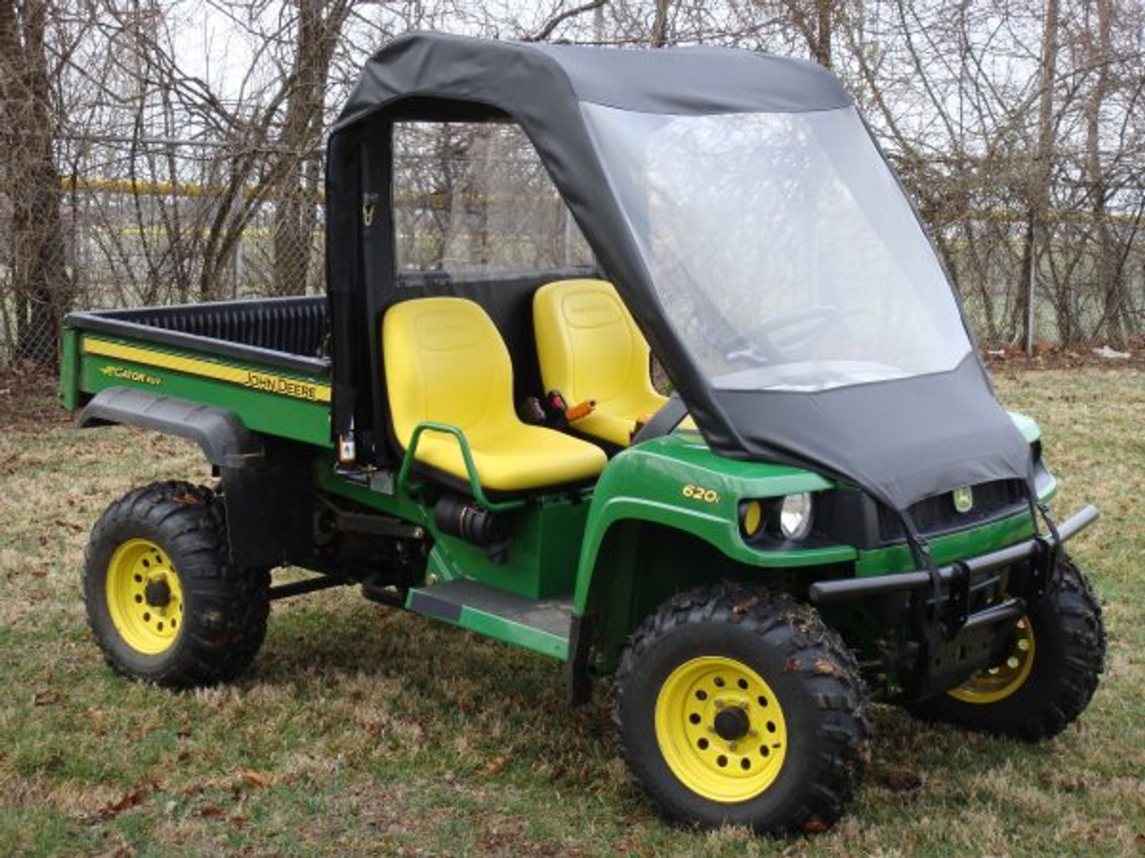 3 Star side x side John Deere HPX/XUV vinyl windshield, top and rear window side and front angle view